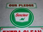 VINTAGE SINCLAIR OUR PLEDGE CLEAN RESTROOMS 12" METAL GASOLINE & OIL FLANGE SIGN