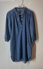 Gap Womens Blue Denim Popover 3/4 Puff Sleeve Mini Shift Dress Size Small