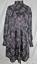 LOFT Black Paisley Floral Print Mock Neck Ruffle Long Sleeve Dress Size 8