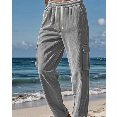 Augusta New Men's Gray Corduroy Cargo Pants L Elastic Waist Drawstring