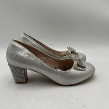 Women  s Badgley Mischka shimmering silver glitter block-heel pumps Size 6