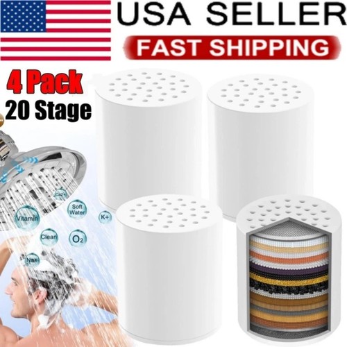 Universal 1/4”x20 Stage Shower Filter Replacement Cartridge – Hard Water Purifier, Chrome ABS, Wall Mount