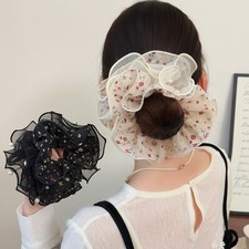 Elegant Floral Organza Ruffle Scrunchies Korean Hair Accessories Sweet NEW