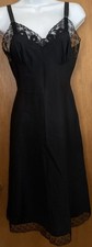 VTG 50s Excell Barbizon Crepe Remarque Lace Trim Black Slip SZ 9 Little Miss