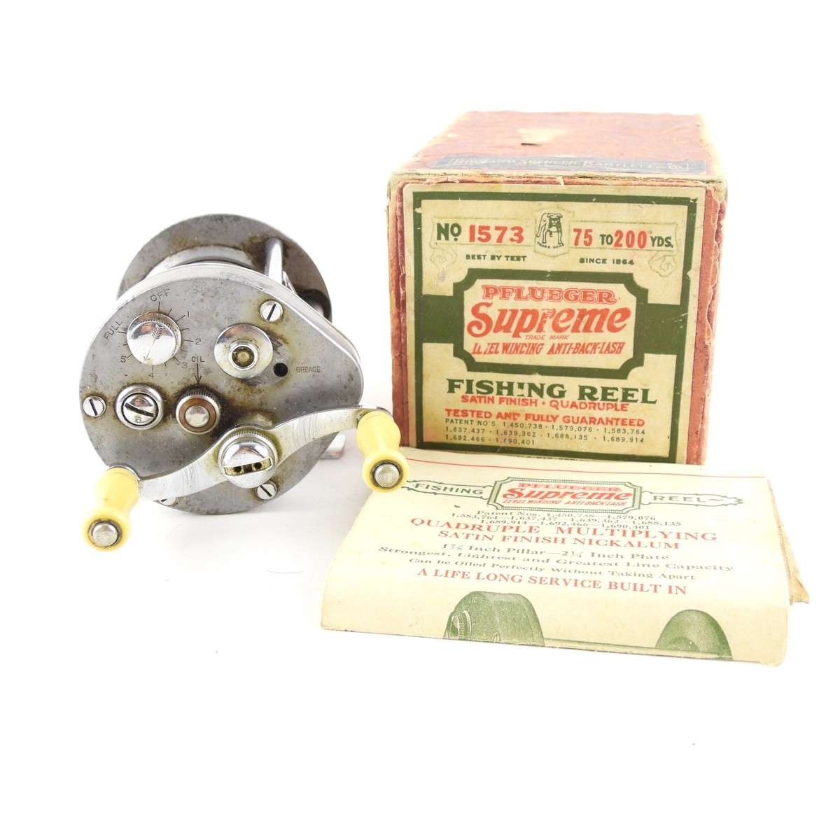 リール Pflueger Supreme Fishing Reel No. 1573 Vintage Pflueger Supreme No. 1573 Fishing Reel. W/ Maroon Box