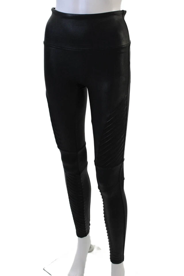 Spanx Mujer Tiro Alto Elastizado Tejido Brillo Tobillo Leggings Negros Talla Mediana Foto 2 de 4