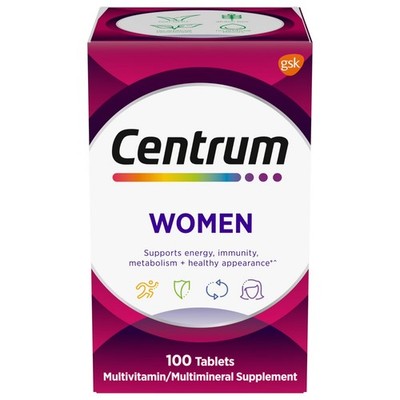 Centrum Women Multivitamin With Vitamins A, B, C, D3,E With Iron, 100 Count.