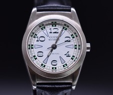 Vintage Guess Waterpro Watch Women 1995 Silver Tone 50m Black Leather Dress