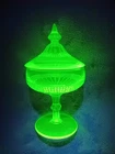 Vintage Green Depression Uranium Glass Candy Dish With Lid Uv Reactive