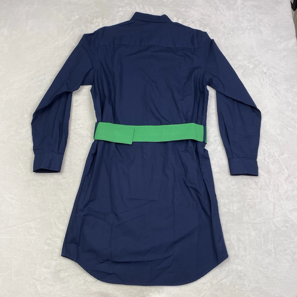 LRL Ralph Lauren Mujer M Azul Marino Manga Larga Algodón Camisa Cinturón Preppy Y2K Foto 4 de 4