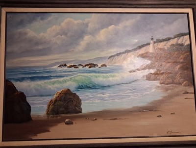 William Henry Blackman Original Seascape waves crashing 36x48-Signed and Framed