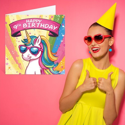 9th Birthday Card - Cool Unicorn Sunglasses - Unicorn Birthday Card for 9 Year - Picture 7 of 7