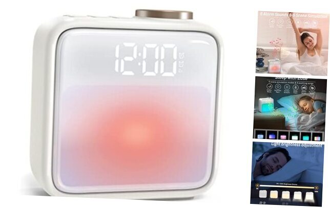 Built-in Battery Alarm Clock with Night Light for Bedrooms in Beige-image