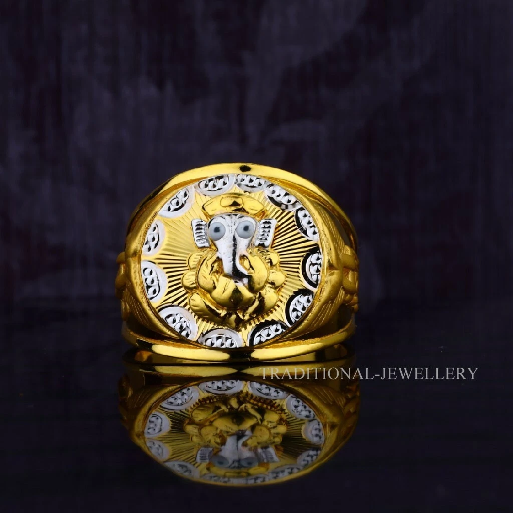 Lord Ganesh Gold Ring – Shield with CZ Stones Design – Virani Jewelers