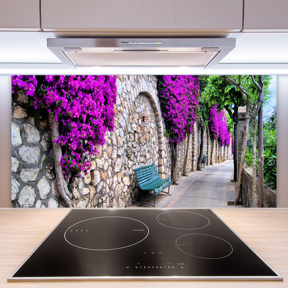 Banc et ruelle en architecture sur crédence de cuisine en verre 100x50