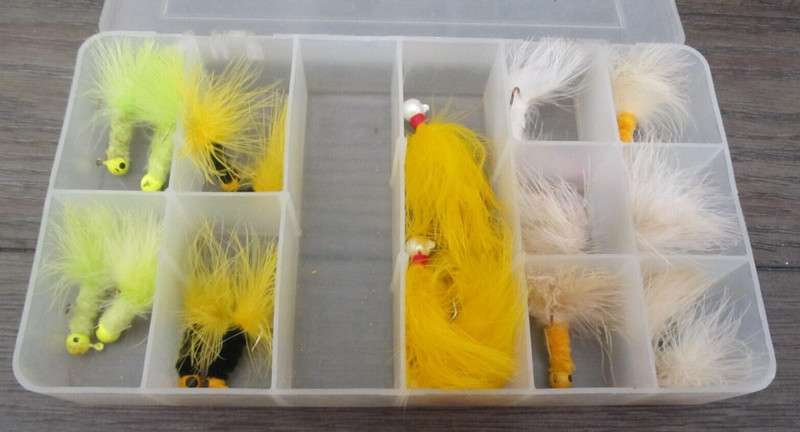 Vintage Old Pal Clear 12 Lure Organizational Tackle Box Fishing 16 Crappie Jigs