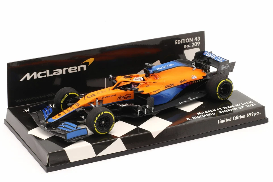 MODELLINO AUTO SCALA 1:43 F1 MINICHAMPS MCLAREN MCL35M RICCIARDO BAHRAIN GP 2021 - Immagine 4 di 4
