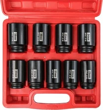 1/2" Drive Deep 6-Point Impact Socket Set/Spindle Axle Nut Impact Socket Set, Me