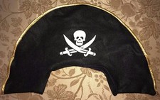 NEW BLACK FELT PIRATE HAT BOY 1 SIZE FITS MOST HALLOWEEN COSTUME ACCESSORY SKULL