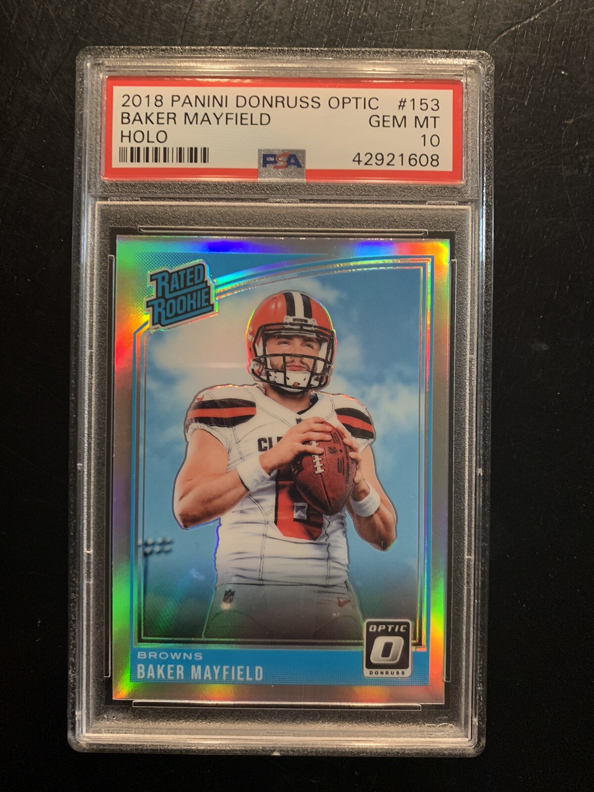 2018 Donruss Optic Baker Mayfield Holo Prizm Rated Rookie #153 PSA 10 Gem Mint