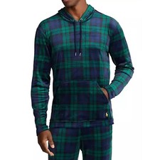 Polo Ralph Lauren Hoodie Lounge Velour Long Sleeve Sweatshirt X-Large Plaid NWT