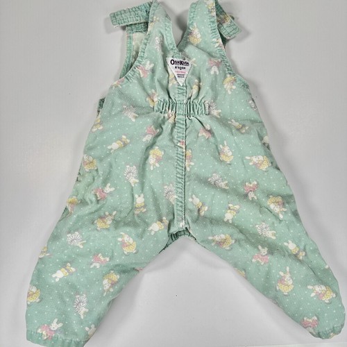 Vintage OshKosh B'gosh Skate Bunny Rabbit Overalls Size 6-9 Months USA Stain - Picture 4 of 10