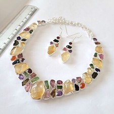Natural Multi Rough Necklace 925 Sterling Silver Jewelry For Girls and Woman's.