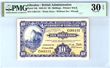 Gibraltar 10/- Shillings 1942 Pick# 14b PMG 30 EPQ Very Fine