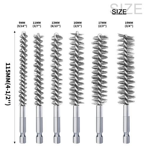 8-19mm Stainless Steel Bore Brush Wire Brush For Cleaning Polishing Tool 1/6Pcs - Picture 9 of 15
