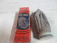 NOS POLAR REINFORCED ICE BAG, SIZE 9, MADE BY TEXTILE RUBBER CO. BROOKLYN, NY.