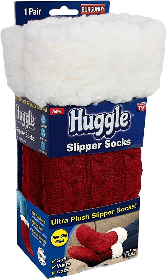 Huggle®  Slipper Socks "Premium Fleece & Non-Slip Grips"    One Size FITS ALL - Image 2 of 4