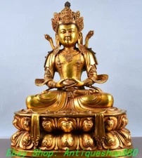 16.5'' Old Tibetan Bronze Gilt Sit Lotus White Tara Goddess Buddha Statue