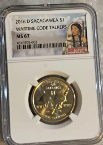 2016 D Sacagawea Native American Dollar $1 “Wartime Code Talkers” - NGC MS 67