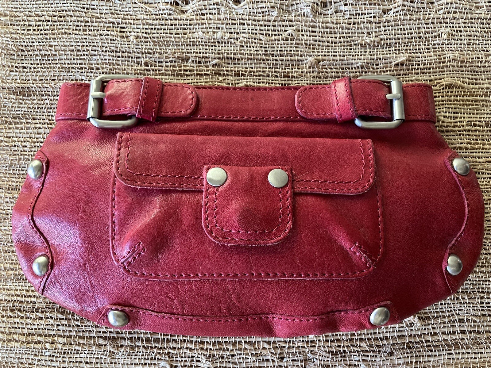 Red Leather Clutch Purse with Buckles and Studs by Linea Pelle-image