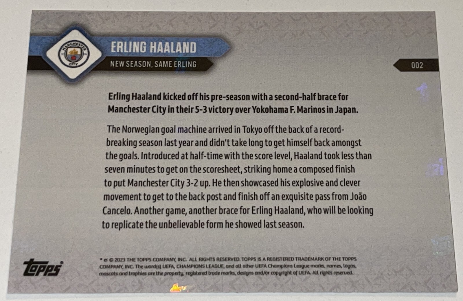 RARE ERLING HAALAND 2023 TOPPS NOW #002 NEW SEASON SAME ERLING MANCHESTER CITY view 2