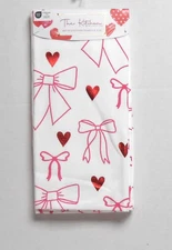 The Kitchen Collection Valentine 2 Kitchen Towels Red Metallic Hearts Pink Bows