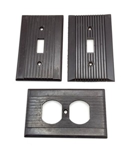 Vintage Bakelite Two Switchplates and One Outlet Plate, Dark Brown (Lot of 3)