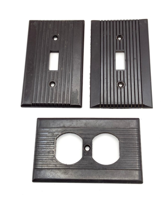 Vintage Bakelite Two Switchplates and One Outlet Plate, Dark Brown (Lot of 3)