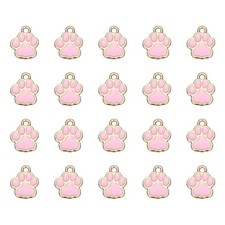 20Pcs Enamel Paw Print Charm Dog Paw Footprint Charms Metal Pink/Gold