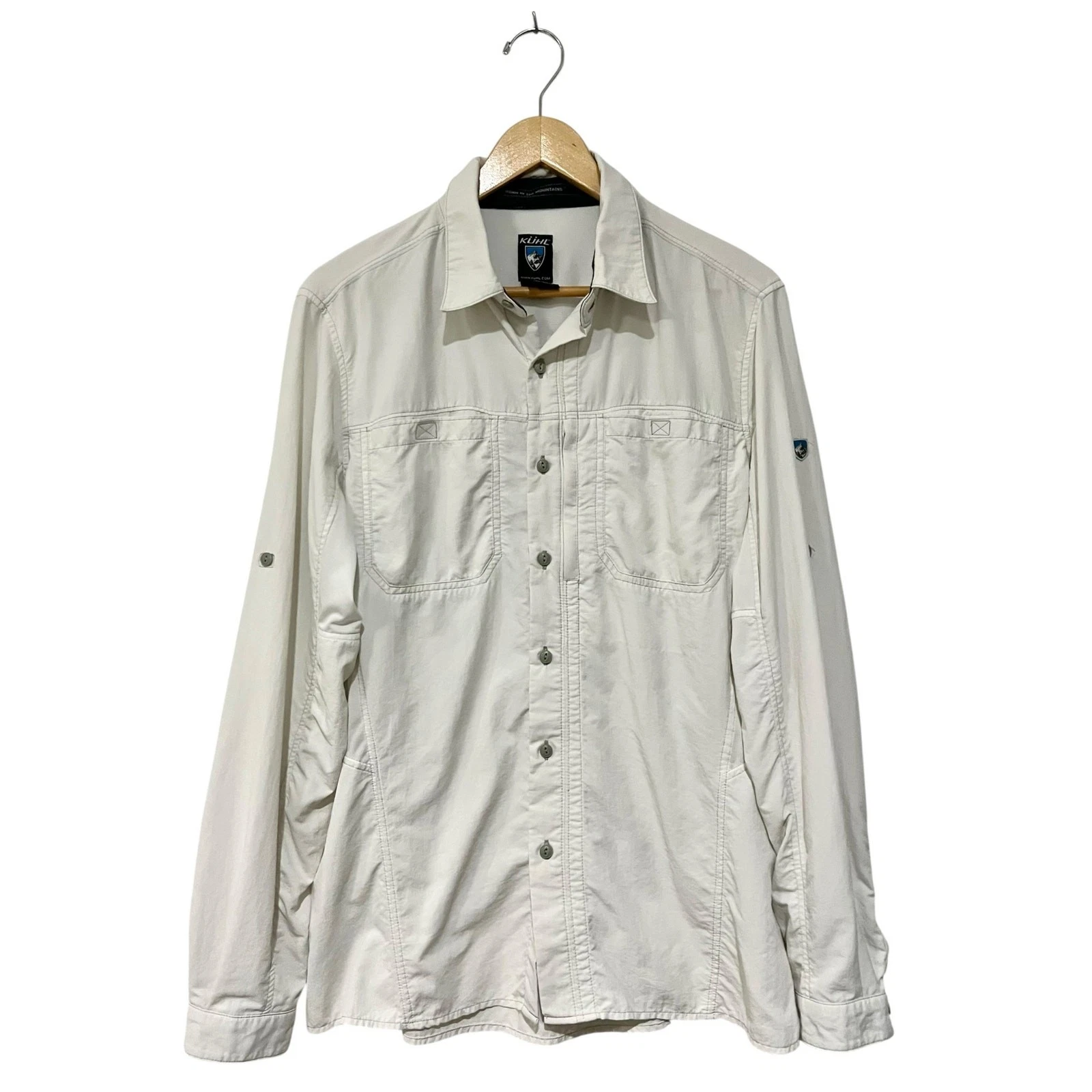 KÜHL Invoke Nylon Roll Tab Long Sleeve Button-Up Vented Shirt Mens Medium White