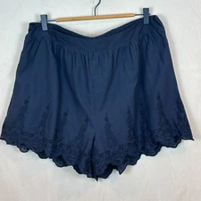 Lauren Conrad Womens Blue Lined Boho Embroidered Eyelet Hem Pull on Shorts XXL