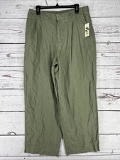Women s High Rise Linen Pleat Front Straight Trousers A New Day Sage 12