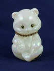 Fenton Iridescent Pearl White Glass Birthstone Bear Figurine October Pink