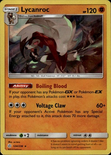 Lycanroc 124/236 Holo Rare Cosmic Eclipse Pokemon Lightly Played