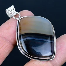 Banded Agate 925 Silver Plated Handmade Pendant of 2.09"