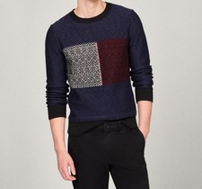Tommy Hilfiger Mens Fair Isle Flag Crewneck Sweater Dark Navy Size S/P NWT