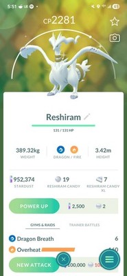 Pokemon Trade Go - Shiny Reshiram  | 20k or 1 Mil Stardust Trade