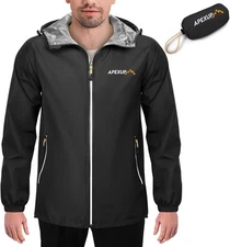 APEXUP Packable Rain Jacket Men with Reflective Zipper, 3X-Large, Black 