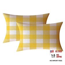 and White Buffalo Check Plaid Throw Pillow Covers 20" x 12" Pack of 2 Yellow