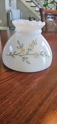 Milk Glass Lamp SHADE With Handpainted Florals 8 Inch  Farmhouse Style 